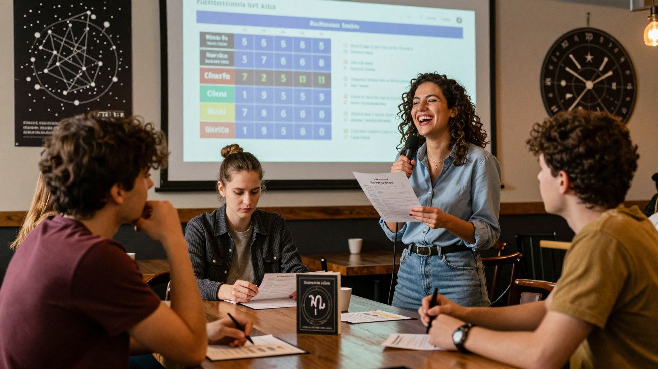 Grupo de jovens em reunião, uma mulher em pé está a falar, enquanto os outros estão sentados a tomar notas.