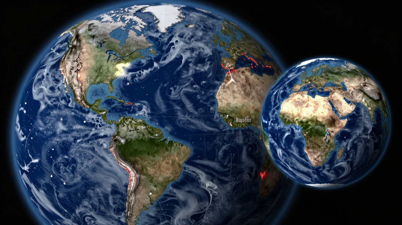 Imagem da Terra vista do espaço, destacando as correntes oceânicas.