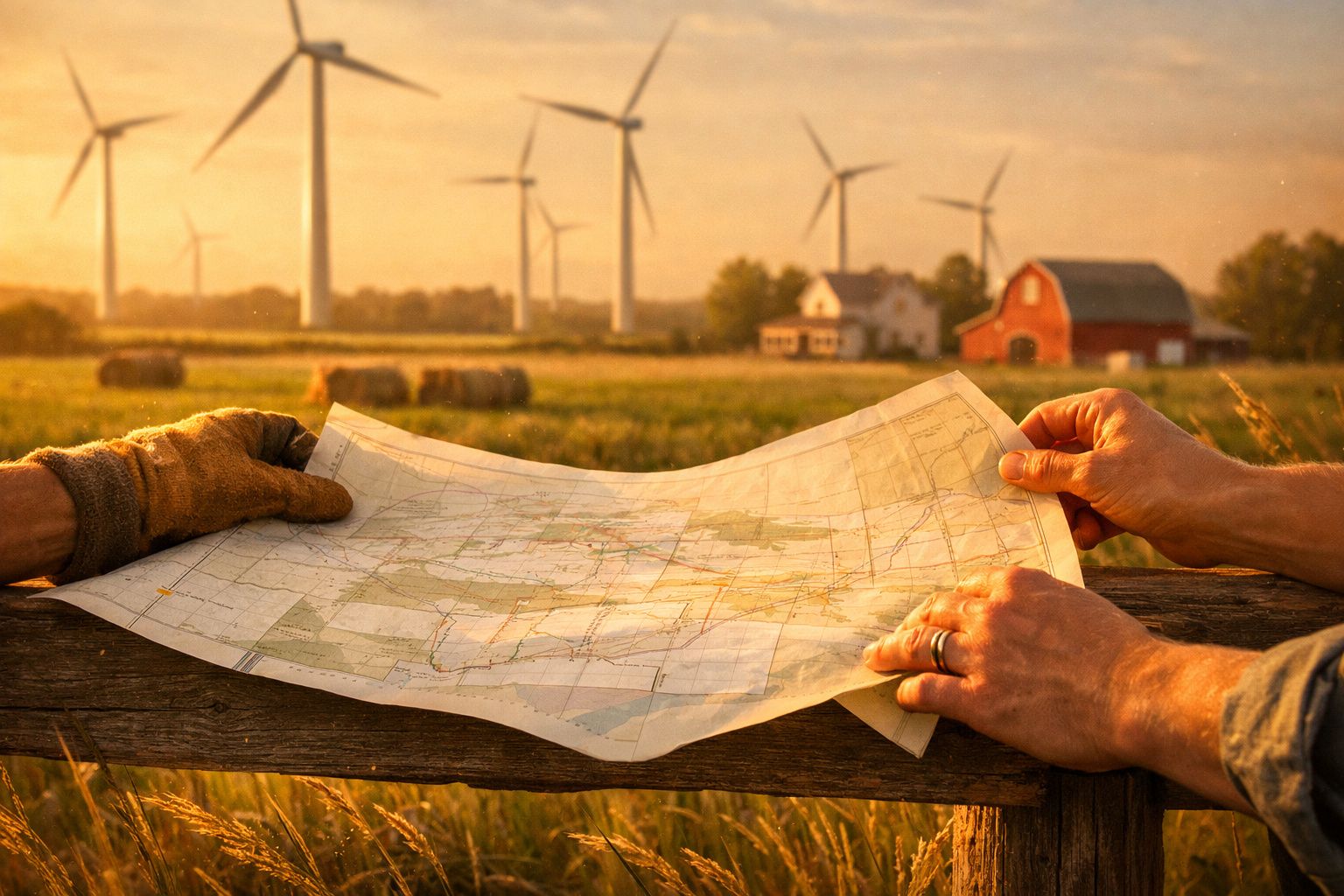 Homem idoso com chapéu conversa com outro homem que segura um tablet, junto a uma placa de "propriedade privada".